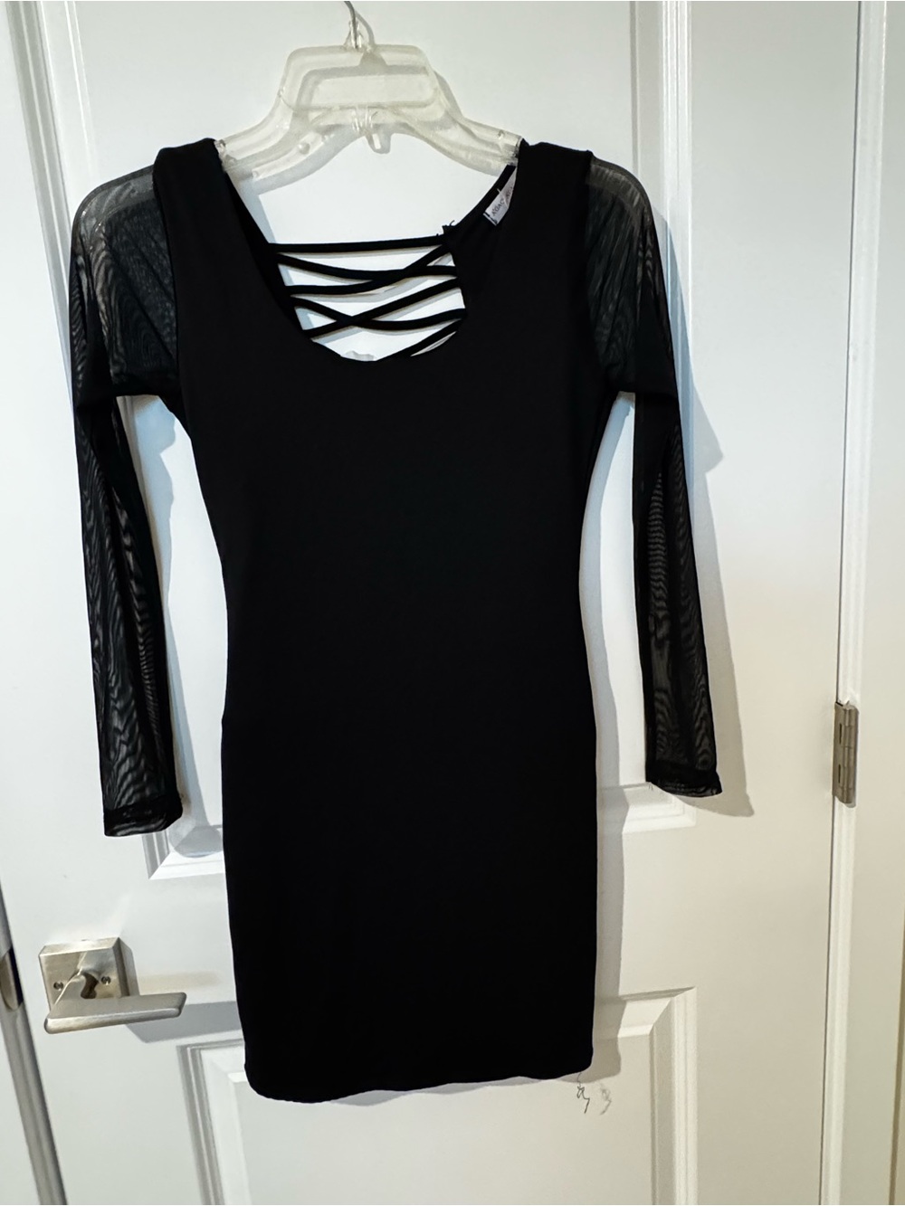 A’GACI Black Long-Sleeve Mesh Accent Bodycon Dress